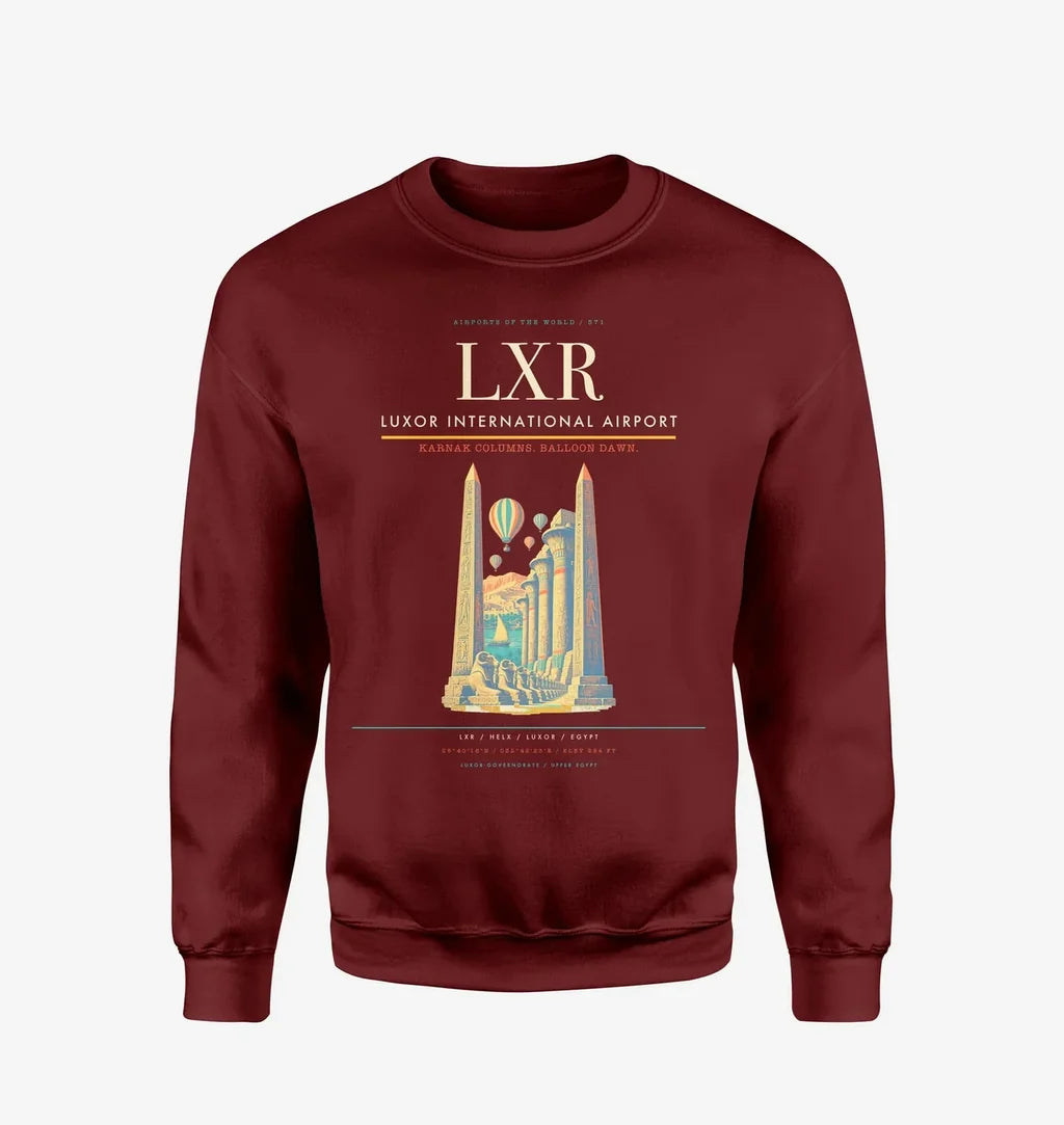 Luxor International Airport (LXR) design on wine red sweatshirt