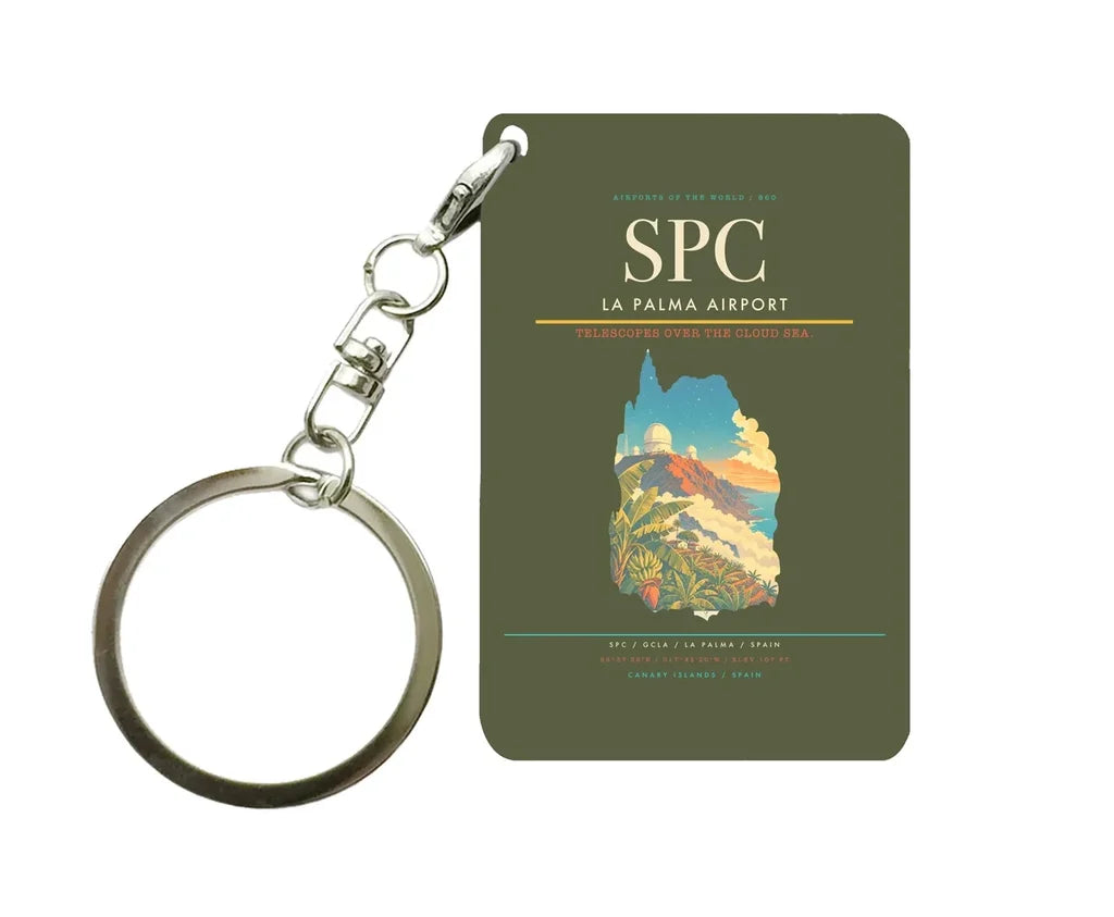 La Palma Airport (SPC) design on green army key chain