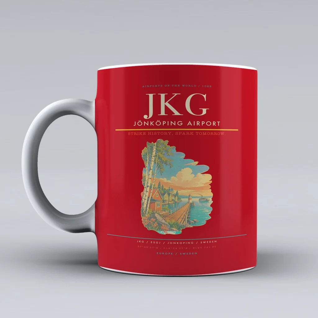 Jönköping Airport (JKG) airport code design on red ceramic mug