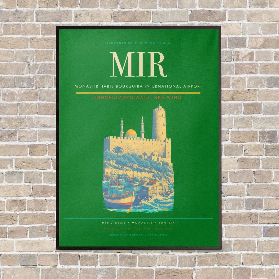 Monastir Habib Bourguiba International Airport MIR vertical canvas print - framed - green background