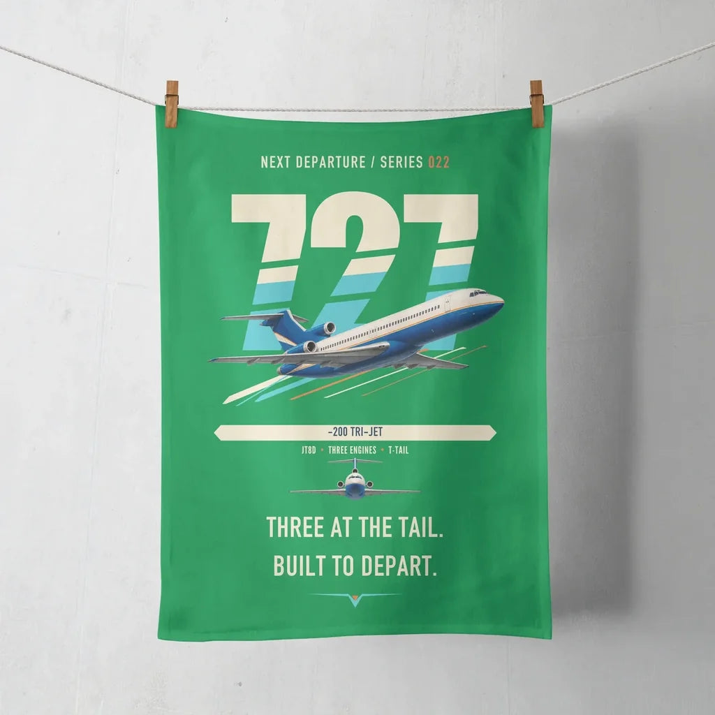 Boeing 727-200 design on green towel