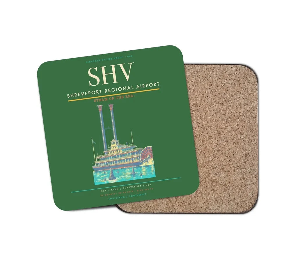Shreveport Regional Airport (SHV) design on green 1 piece coaster