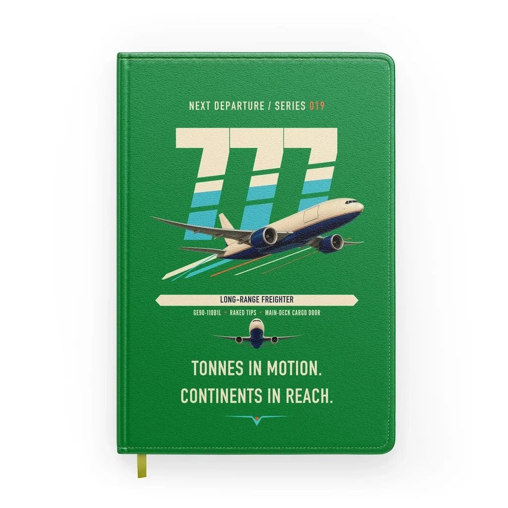 Boeing 777F design on green notebook