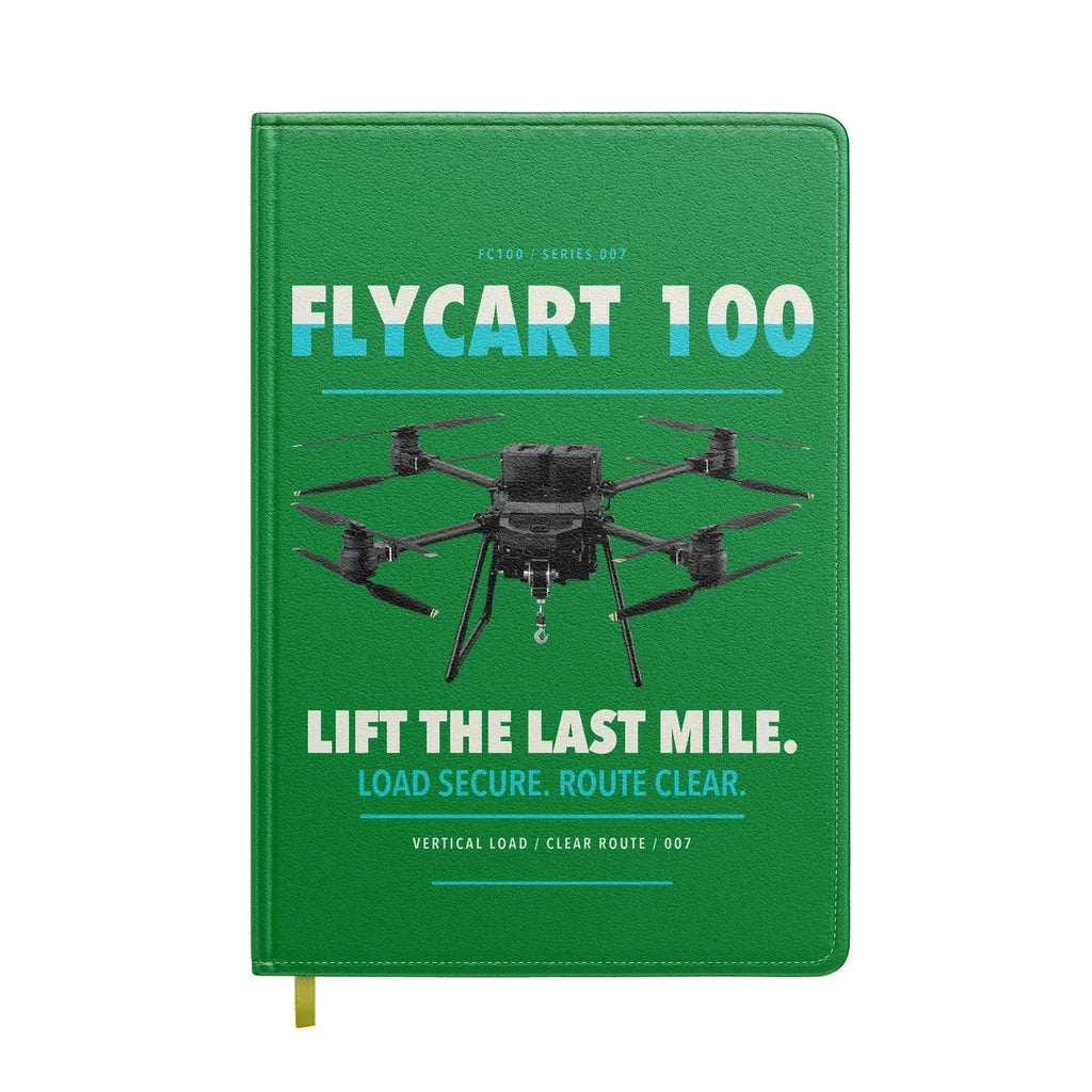 DJI FlyCart 100 design on green notebook