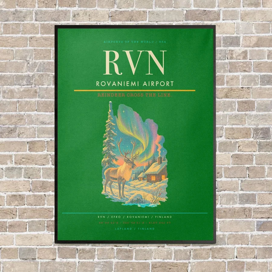 Rovaniemi Airport RVN vertical canvas print - framed - green background
