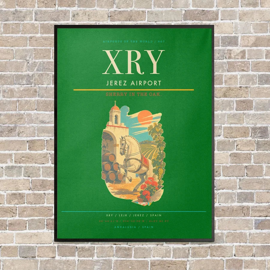 Jerez Airport XRY vertical canvas print - framed - green background