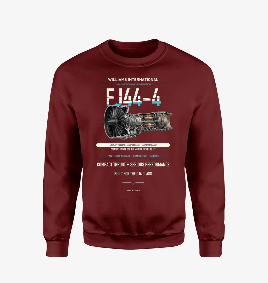 FJ44-4 design on wine red sweatshirt