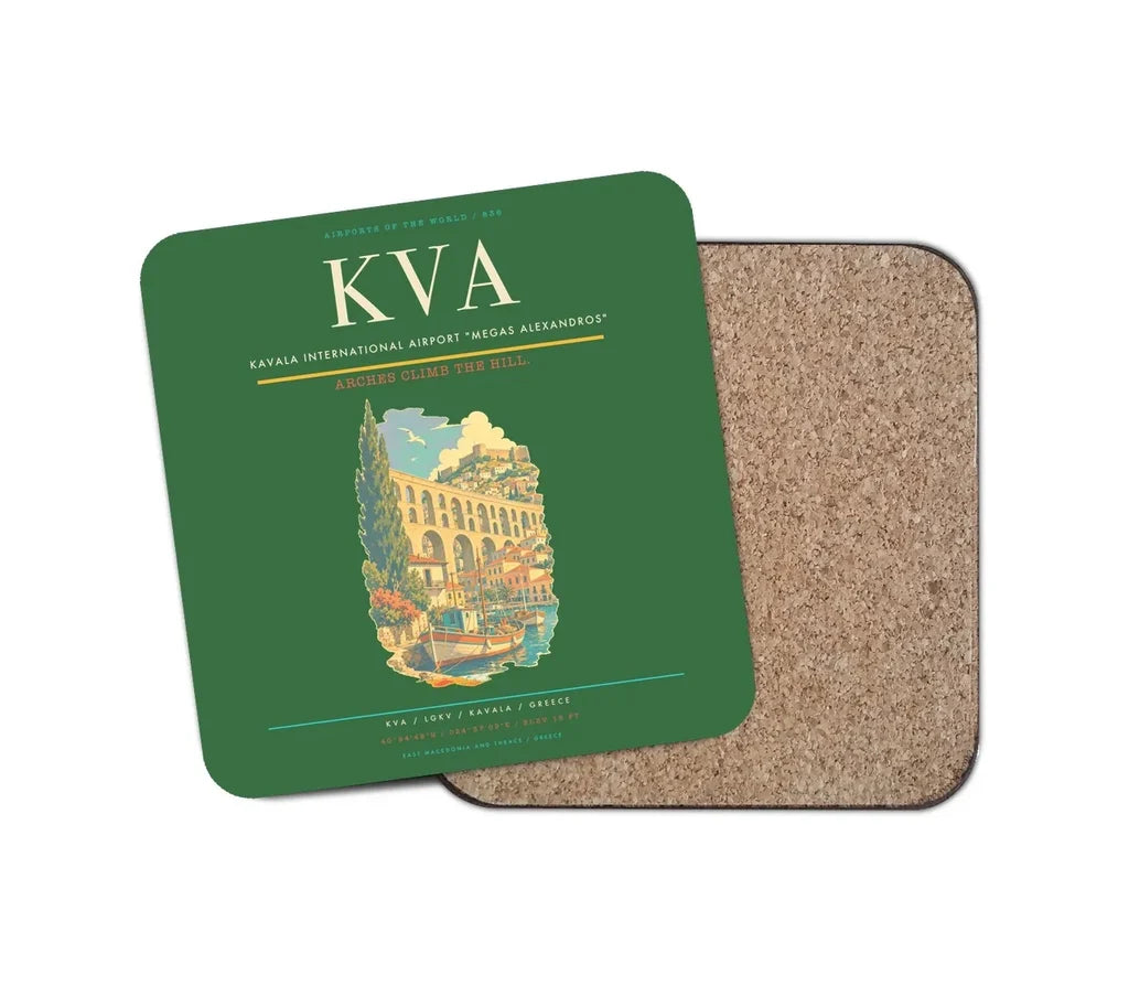 Kavala International Airport Megas Alexandros (KVA) design on green 1 piece coaster