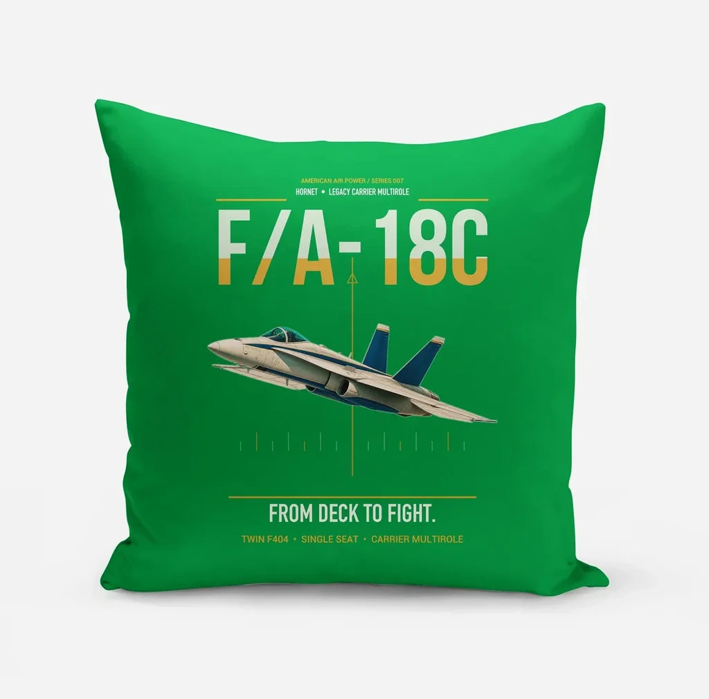 F-A-18C Hornet design on green pillow