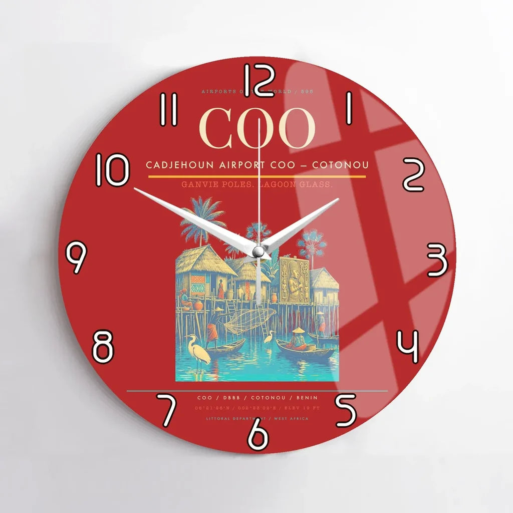 Cadjehoun Airport (COO) design on red no frame wall clock