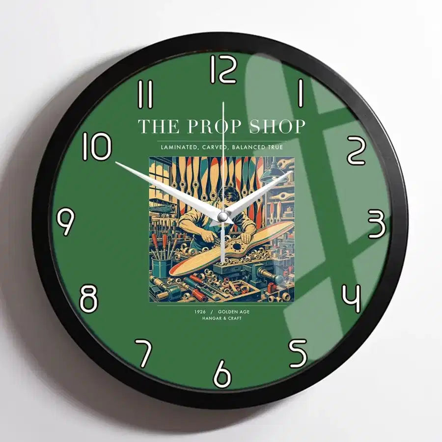 VINTAGE G4169 - The Prop Shop - Designed Wall Clocks design on green framed