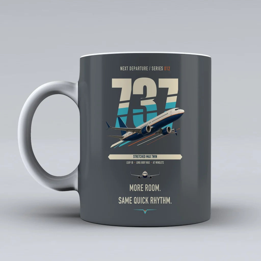 Boeing 737 MAX 9 double-side print on gray ceramic mug