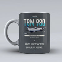 Thumbnail for Daher TBM 980 design on gray ceramic mug, double-side print