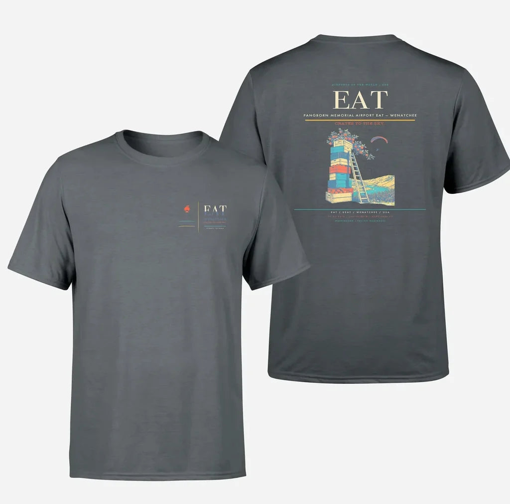 Pangborn Memorial Airport (EAT) design printed on gray double-side t-shirt