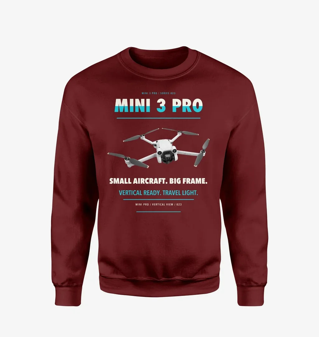 DJI Mini 3 Pro design on wine red sweatshirt