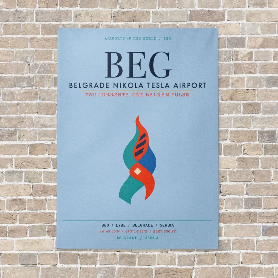 Belgrade Nikola Tesla Airport BEG vertical canvas print - no frame - light blue background