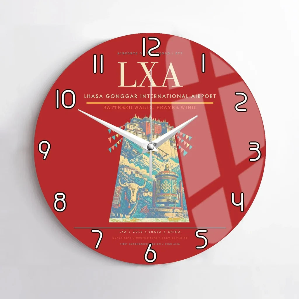 Lhasa Gonggar International Airport (LXA) design on red no frame wall clock