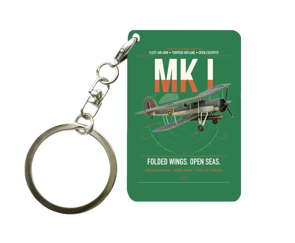 Fairey Swordfish Mk I design on green designed key chain, double-side print