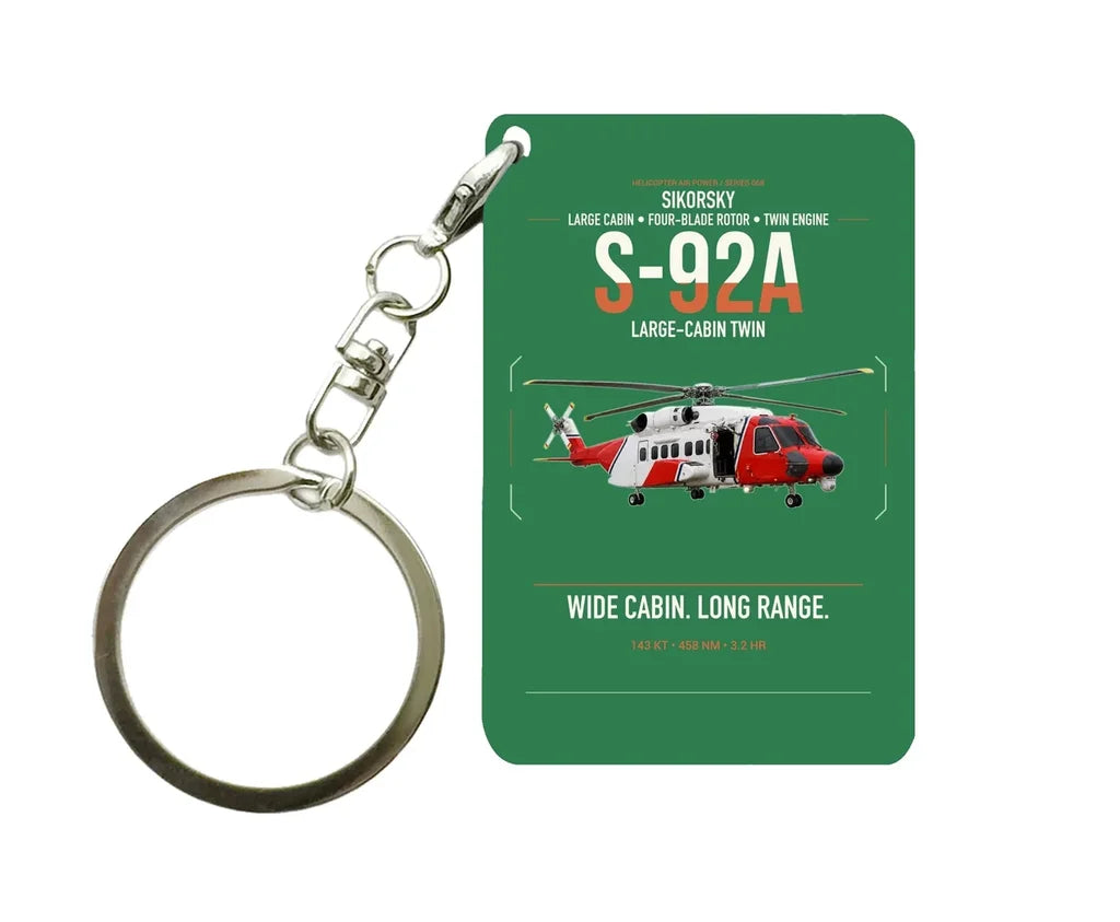 Sikorsky S-92A design on green designed key chain, double-side print