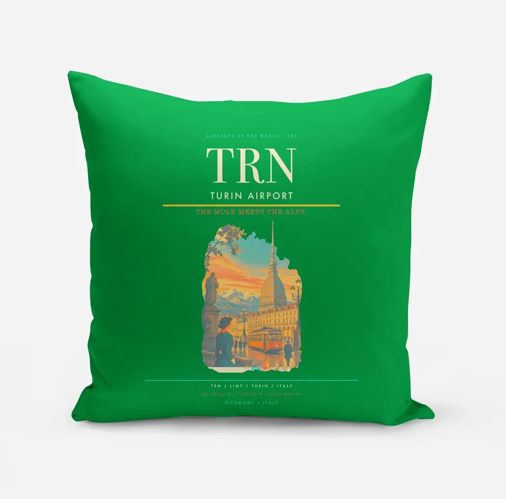 Turin Airport (TRN) design on green pillow