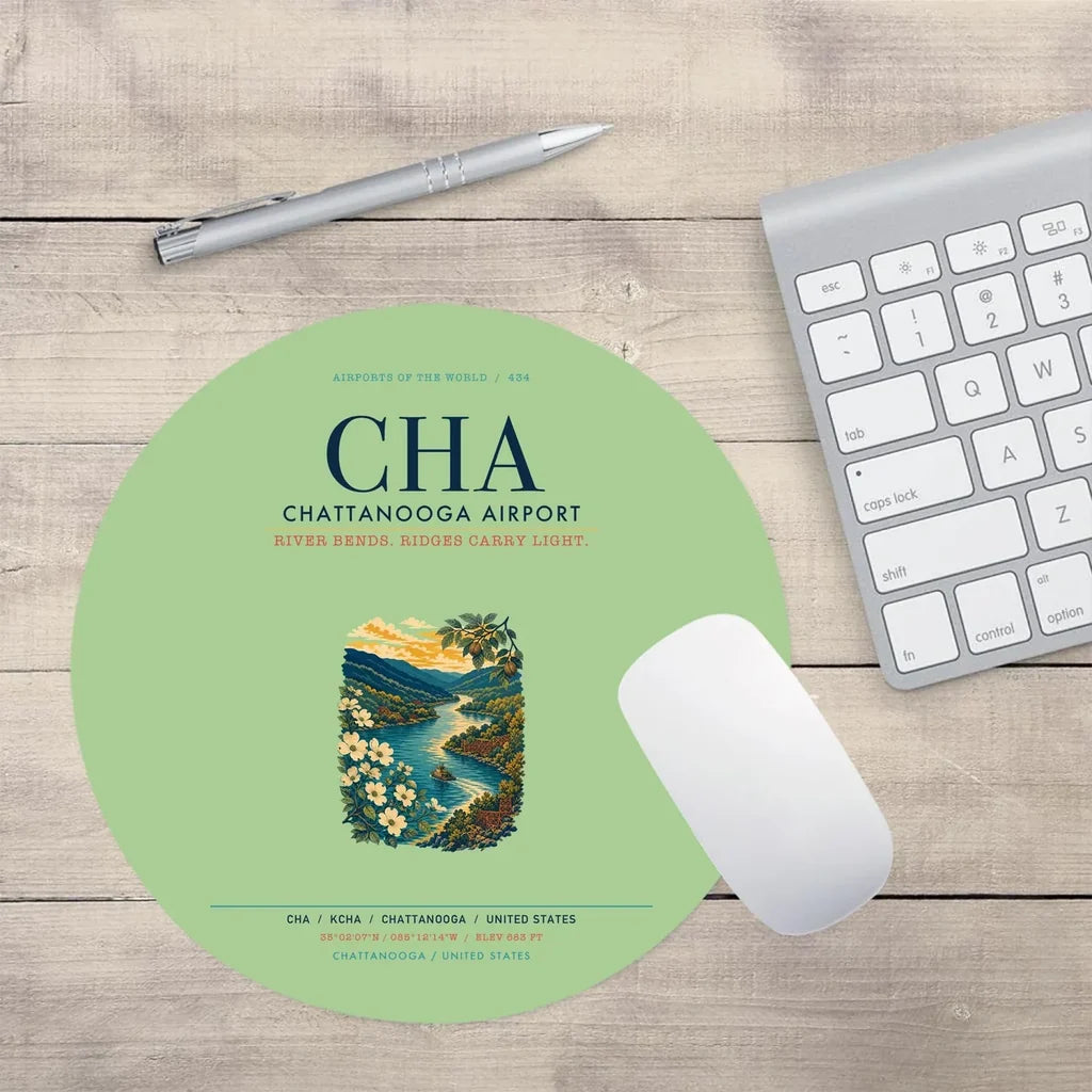 Chattanooga Airport (CHA) design on light green round mouse pad