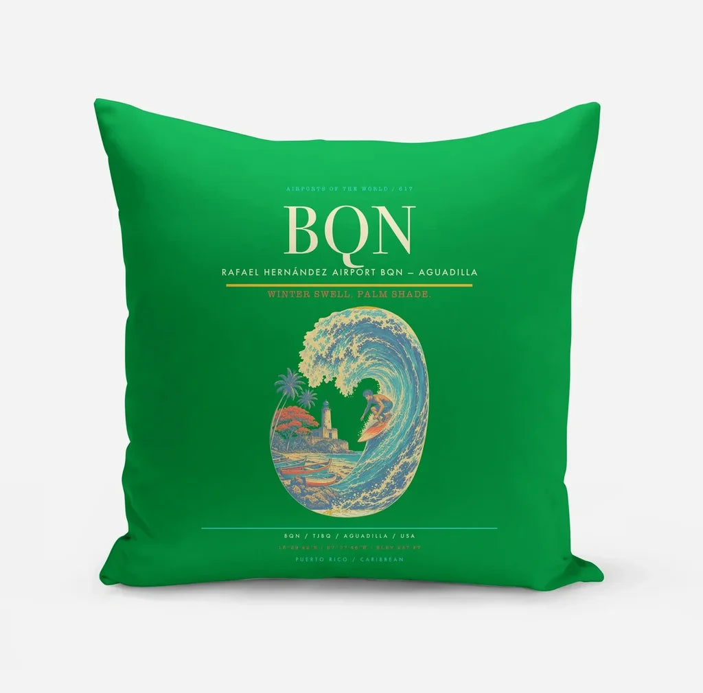 Rafael Hernández Airport (BQN) design on green pillow