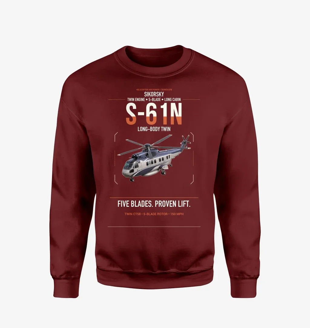 Sikorsky S-61N design on wine red sweatshirt