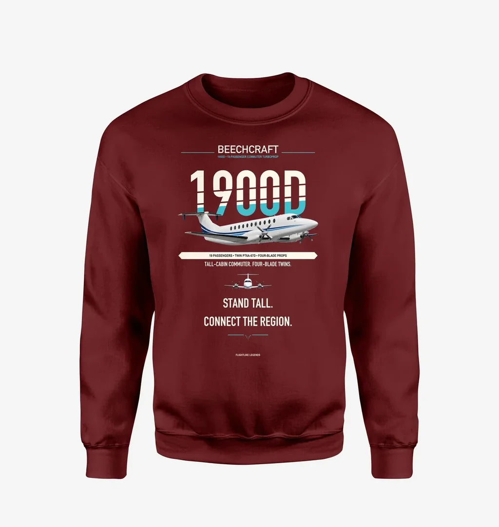 Beechcraft 1900D design on wine red sweatshirt
