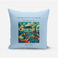 Thumbnail for VINTAGE G4129 - The Moonport Neighbors - Designed Pillows design on lightblue