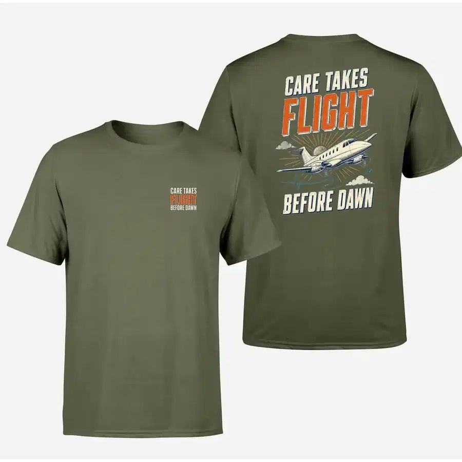 SIGNAL 564 - Care Takes Flight Before Dawn - Double-Side T-Shirt design on green army double side t shirt