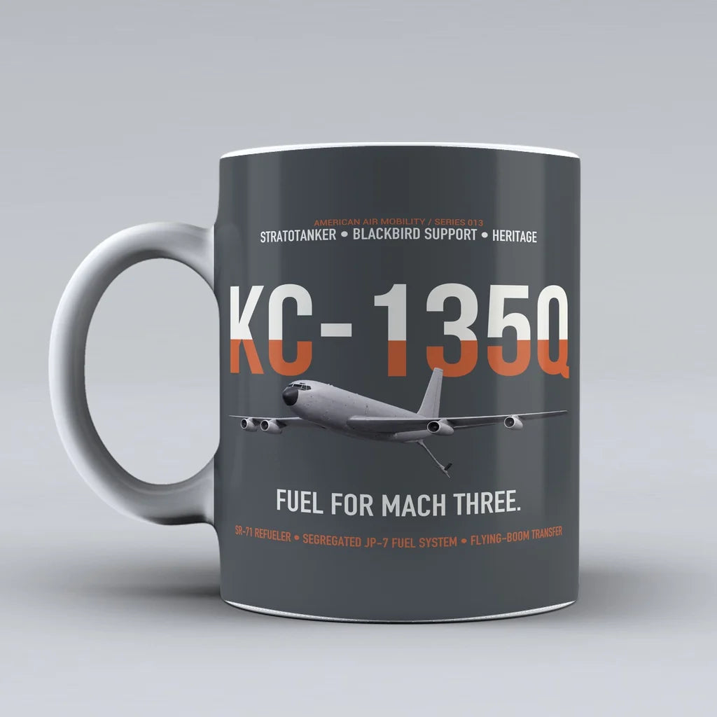 KC-135Q Blackbird Tanker design on gray ceramic mug, double-side print
