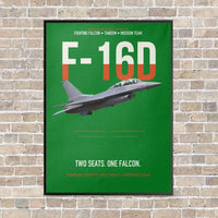 Thumbnail for F-16D Fighting Falcon Two Seats One Falcon vertical canvas print - framed - green background