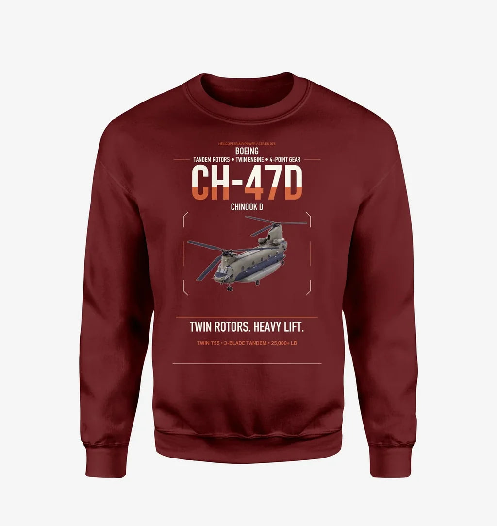 Boeing CH-47D design on wine red sweatshirt