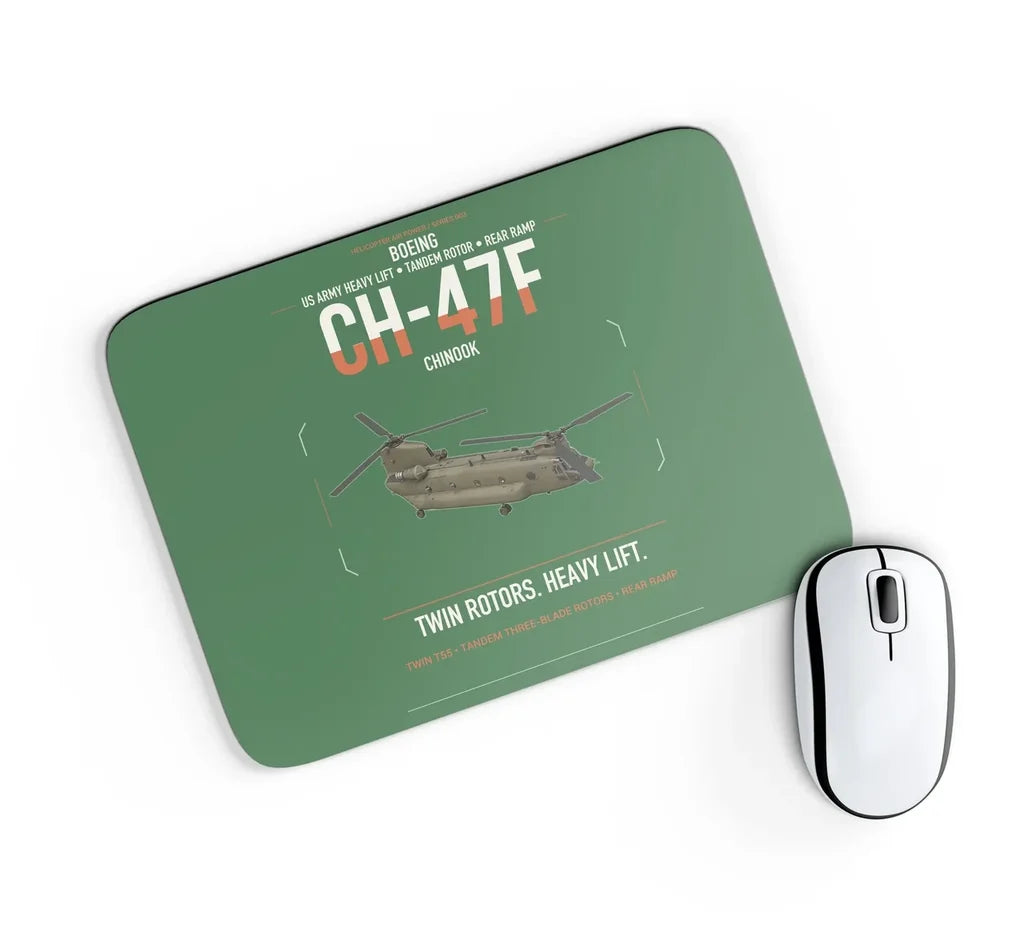 Boeing CH-47F Chinook design on green rectangle mouse pad