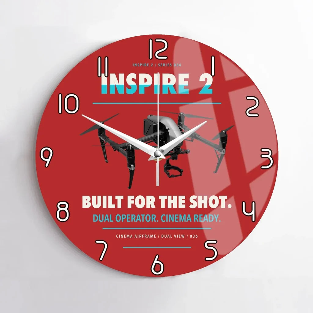 DJI Inspire 2 design on red no frame wall clock
