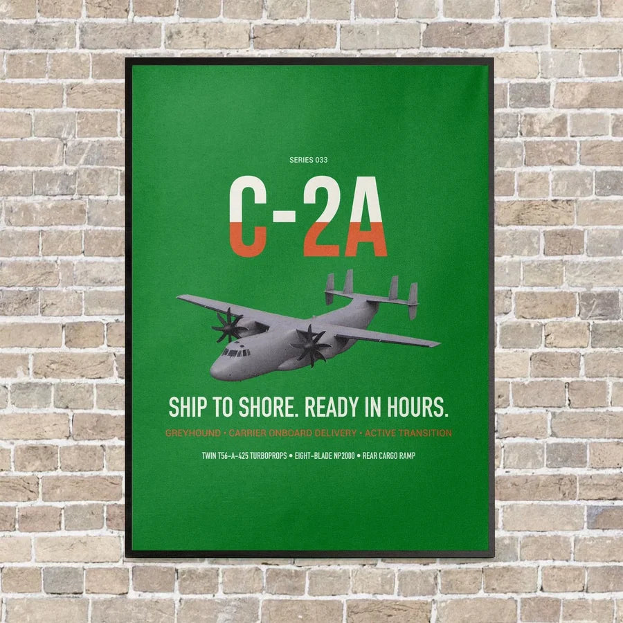 C-2A Greyhound vertical canvas print - framed - green background