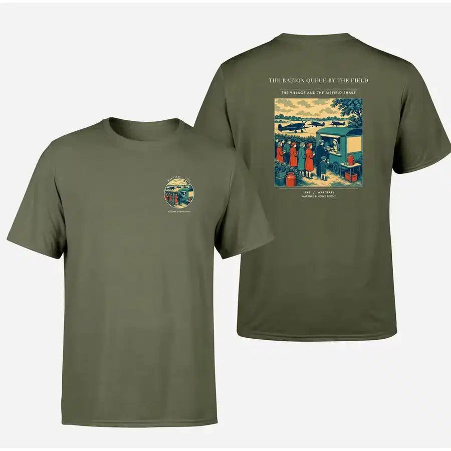 VINTAGE G4522 - The Ration Queue By The Field - Double-Side T-Shirt design on greenarmy double side t shirt