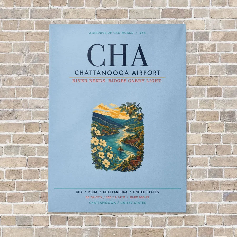 Chattanooga Airport CHA vertical canvas print - no frame - light blue background