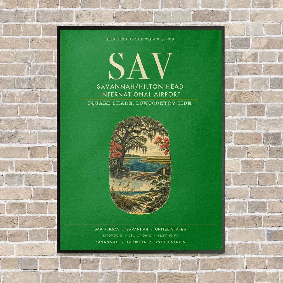 Savannah-Hilton Head International Airport SAV vertical canvas print - framed - green background