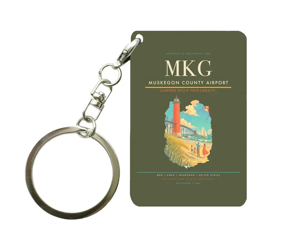 Muskegon County Airport (MKG) design on green army key chain