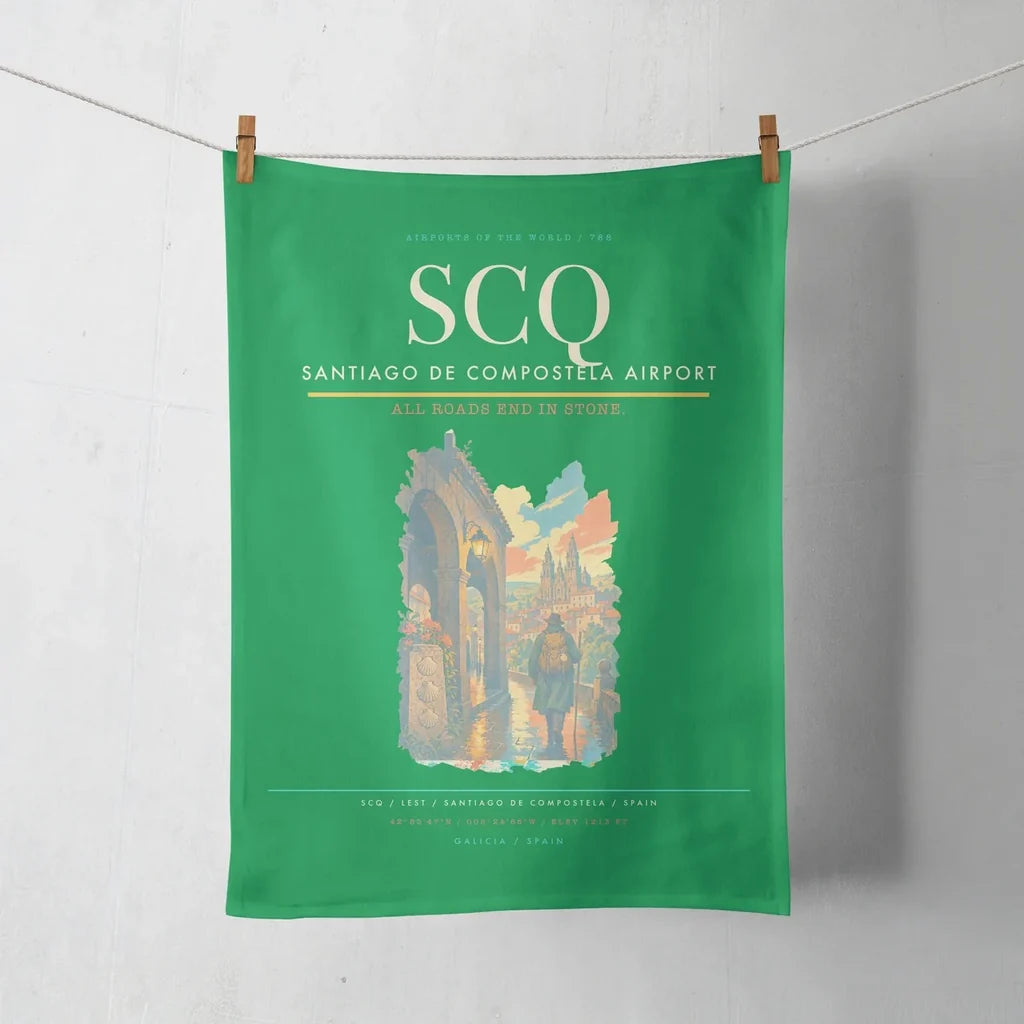 Santiago de Compostela Airport (SCQ) design on green towel