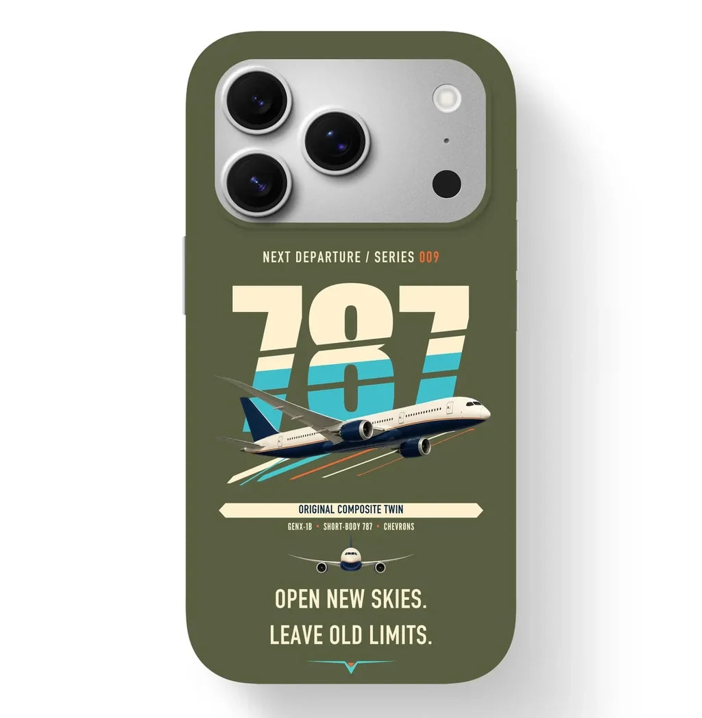 Boeing 787-8 Dreamliner design on green army magsafe iphone case