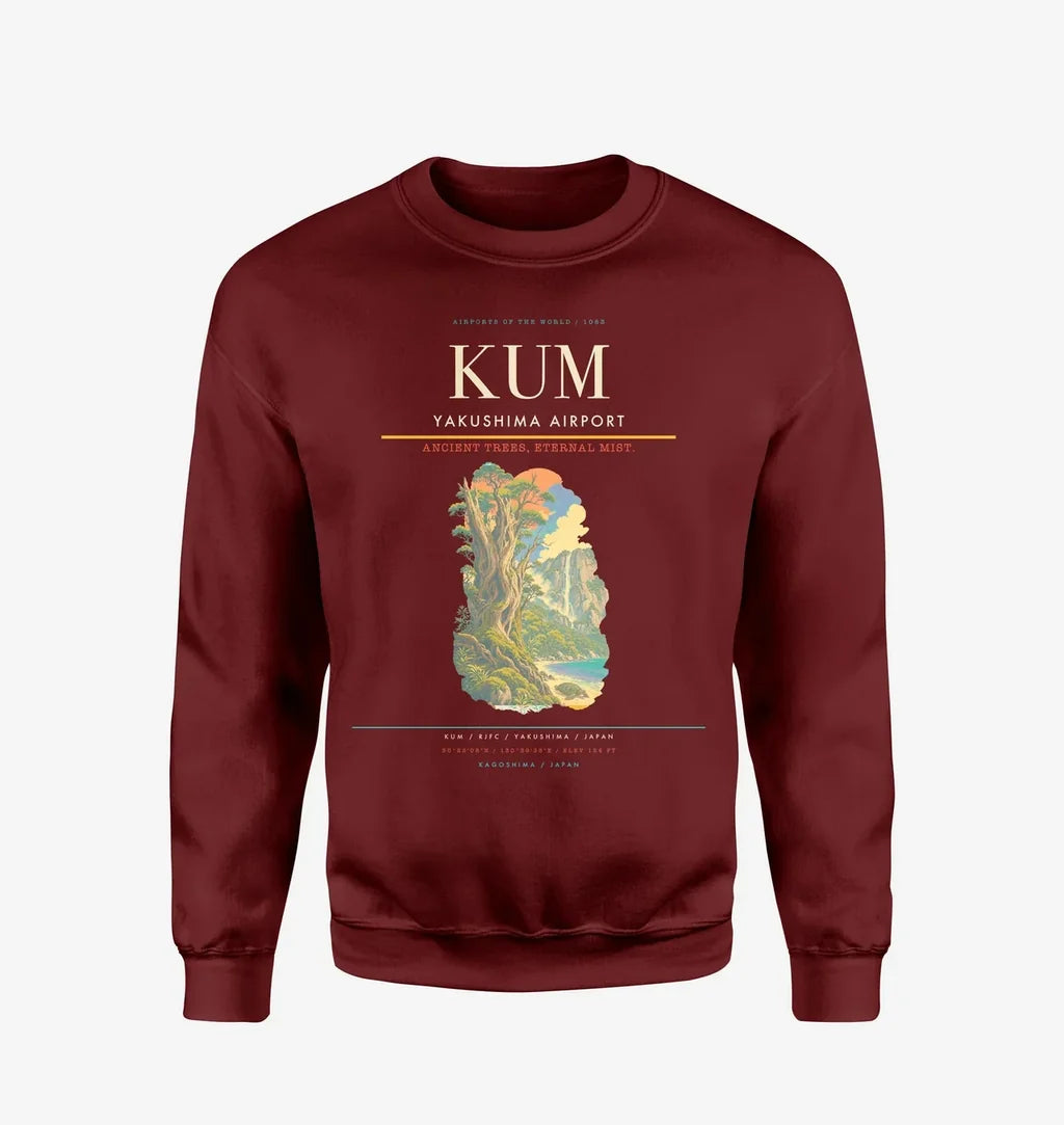 Yakushima Airport (KUM) design on wine red sweatshirt