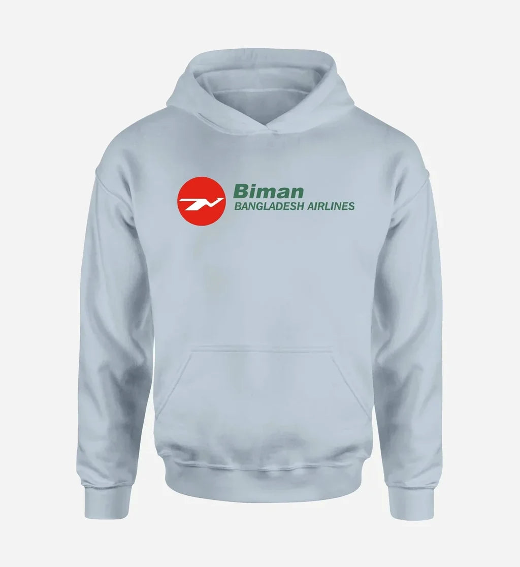 Biman Bangladesh logo printed on light blue hoodie