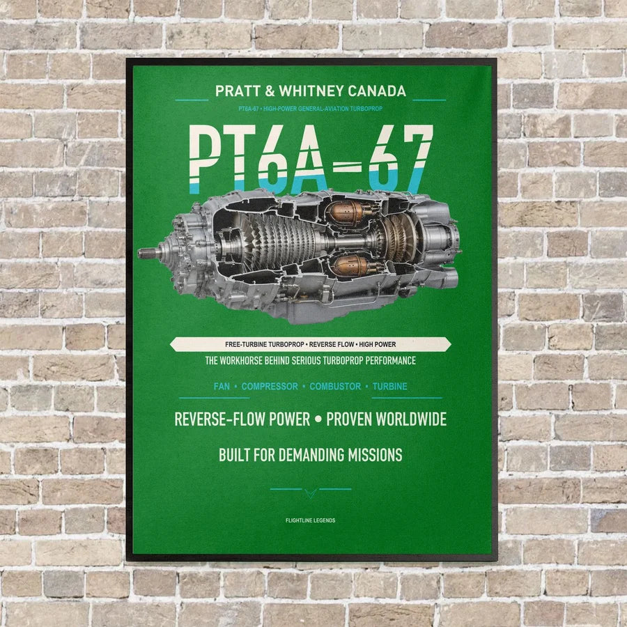 PT6A-67 vertical canvas print - framed - green background