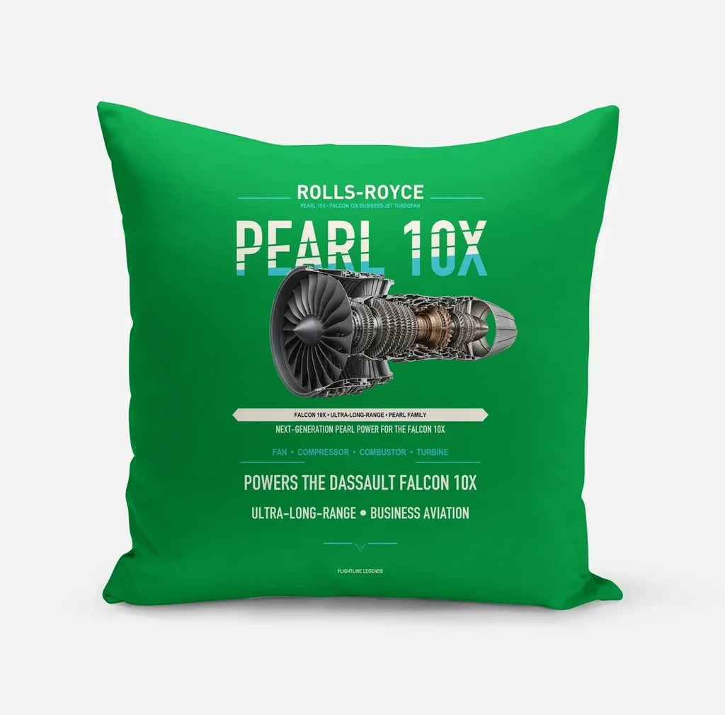 PEARL 10X design on green pillow