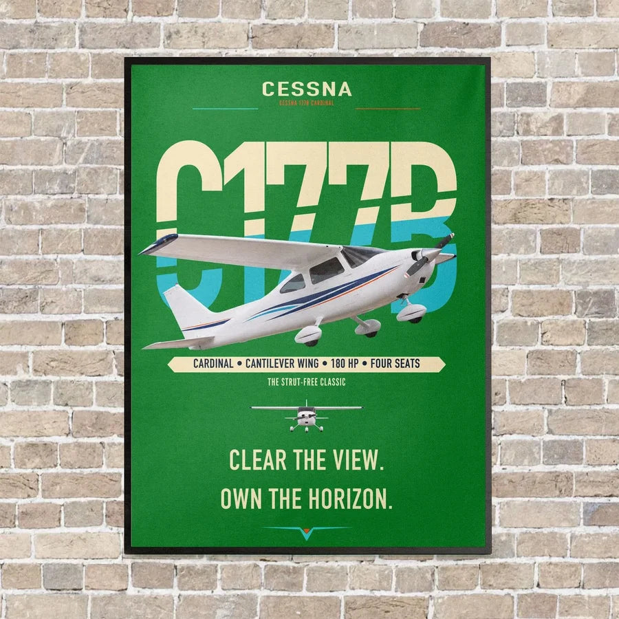 Cessna 177B Cardinal vertical canvas print - framed - green background