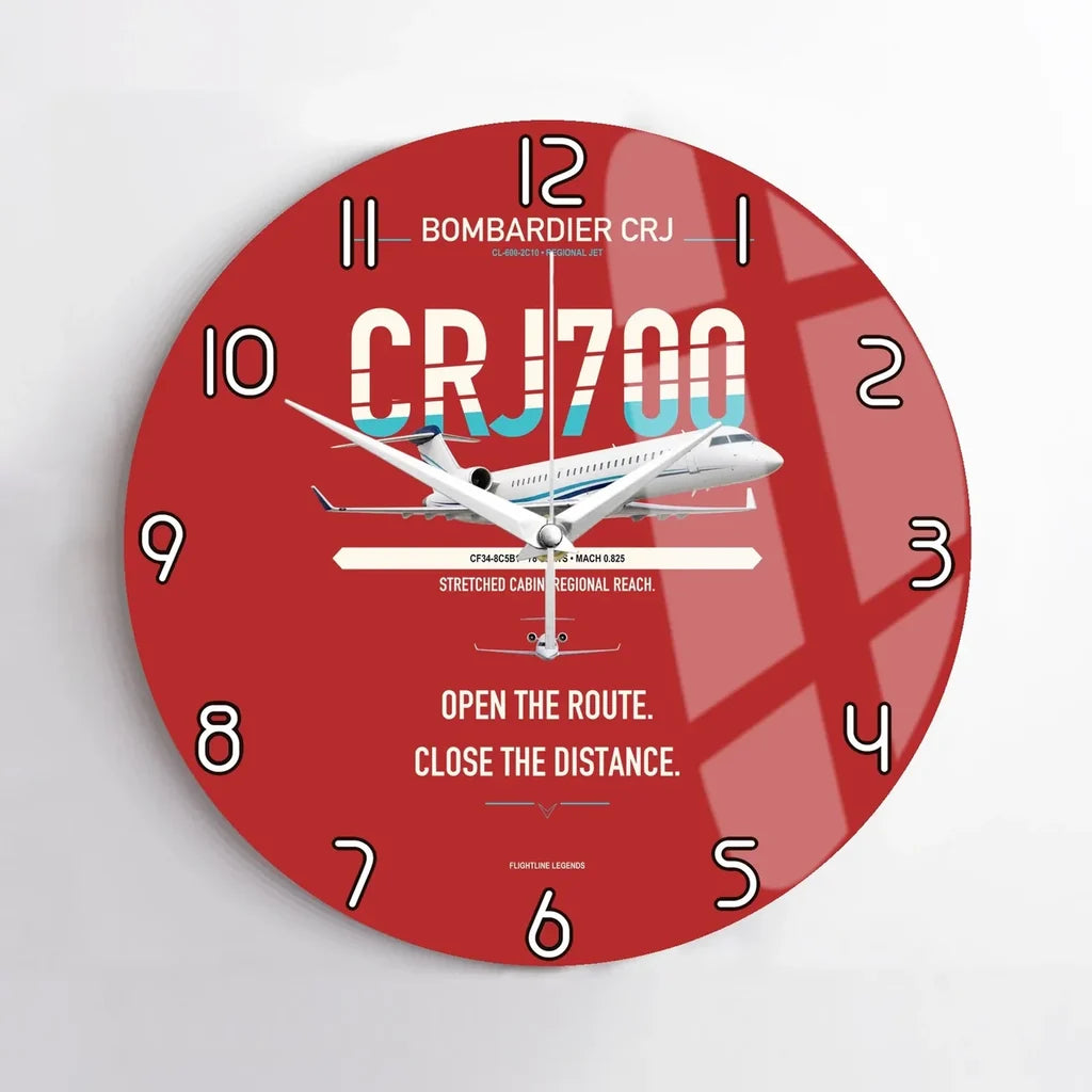 Bombardier CRJ700 design on red no frame wall clock
