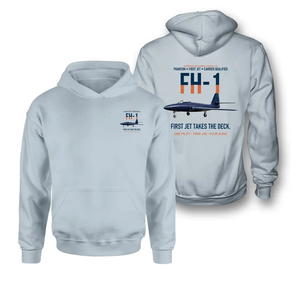 FH-1 PHANTOM design on light blue hoodie