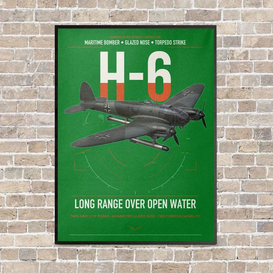 Heinkel He 111H-6 vertical canvas print - framed - green background